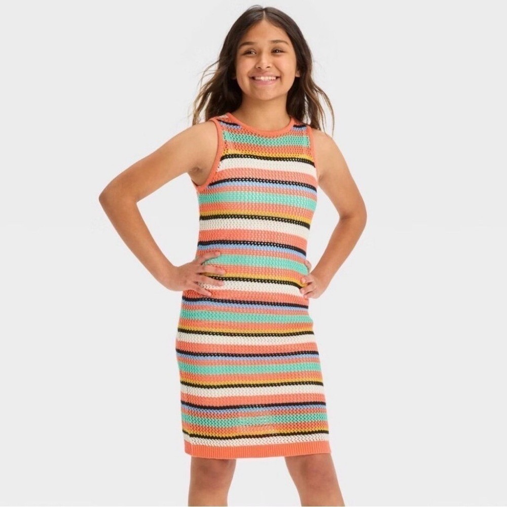 Art Class Girls Knit Stripe Sweater Dress Size L 10-12 Multicolor Sleeveless